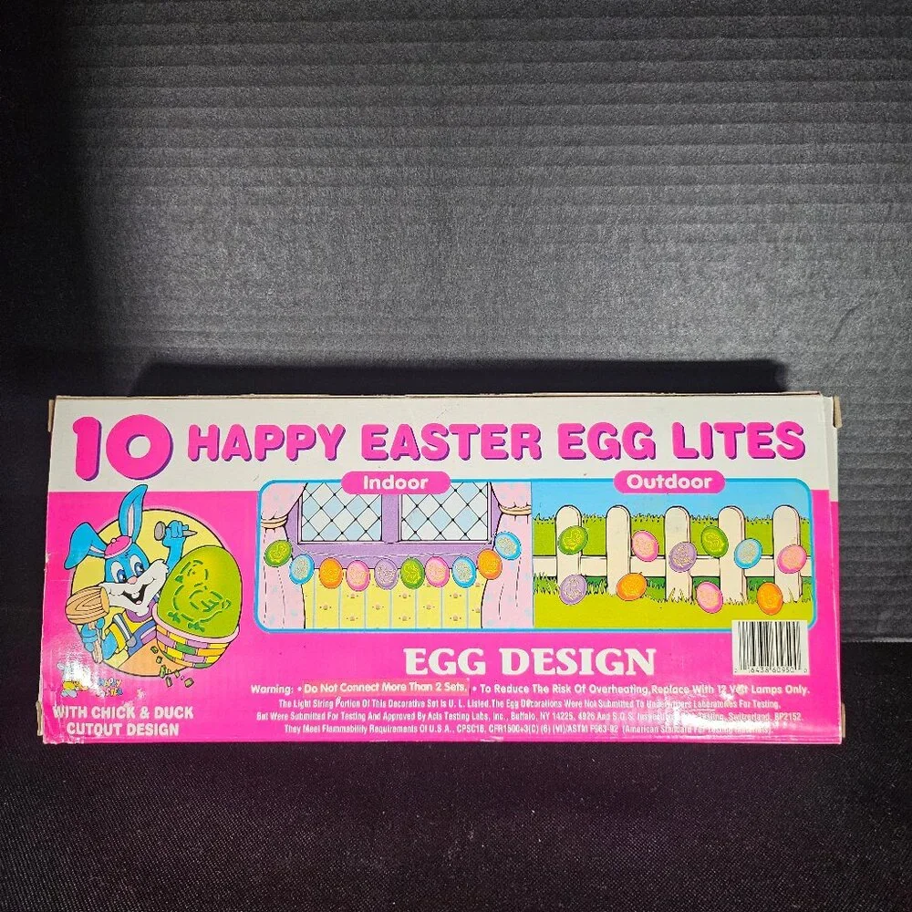 Vintage 90s Plastic Happy Easter Egg String Lights Chick Duck 10 Lights NOS